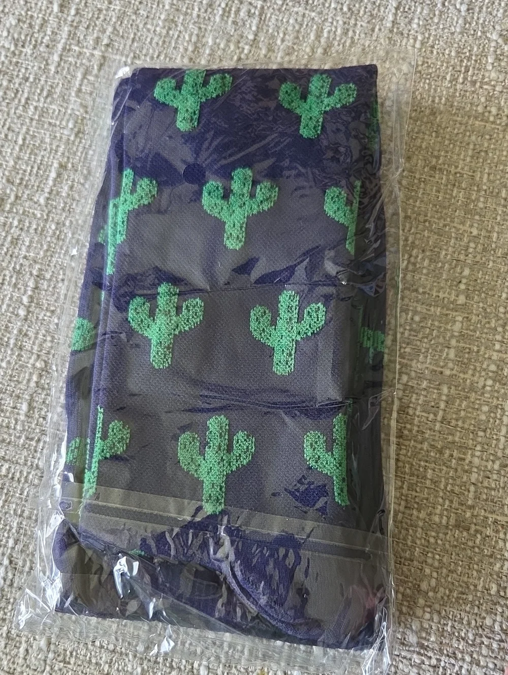 Navy Blue Compression Socks Wkth Green Cactus Size: L/XL